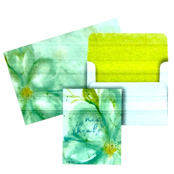Boxed Set of 15 Thank You Cards ~ Green Watercolor Blossom Glitter Embellished - Picture 1 of 2